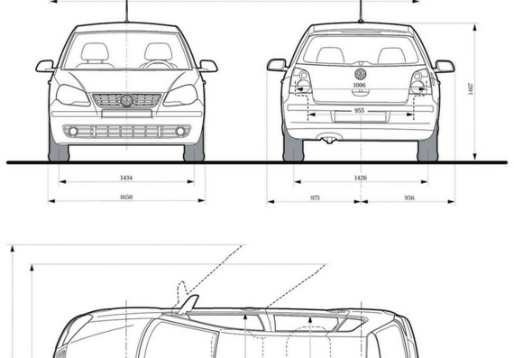 Volkswagen Polo 5-door (2006) (Фольцваген Поло 5-дверный (2006)) - чертежи (рисунки) автомобиля